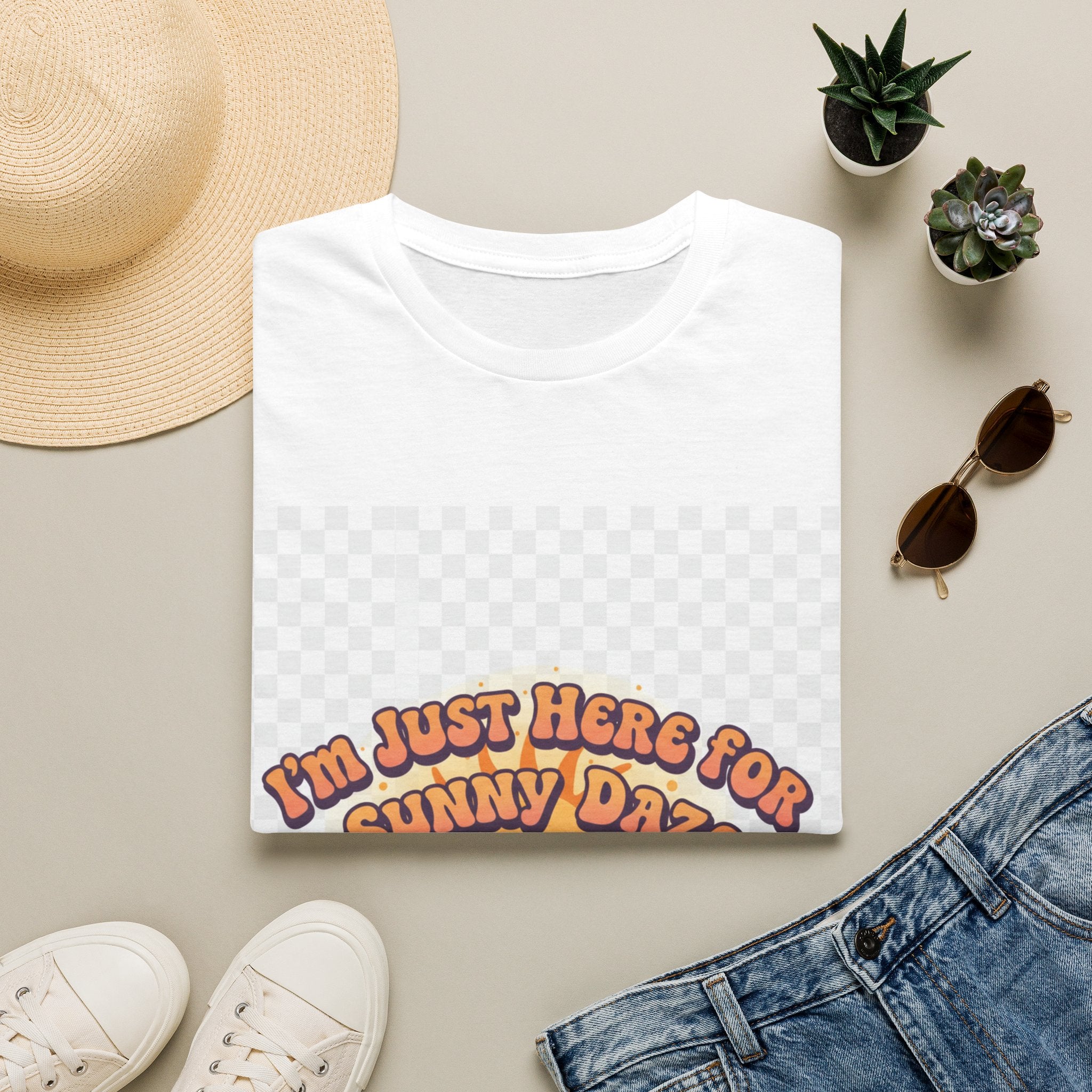Sunny Daze T‑Shirt — "I’m Just Here for Sunny Daze" Retro Sun Graphic