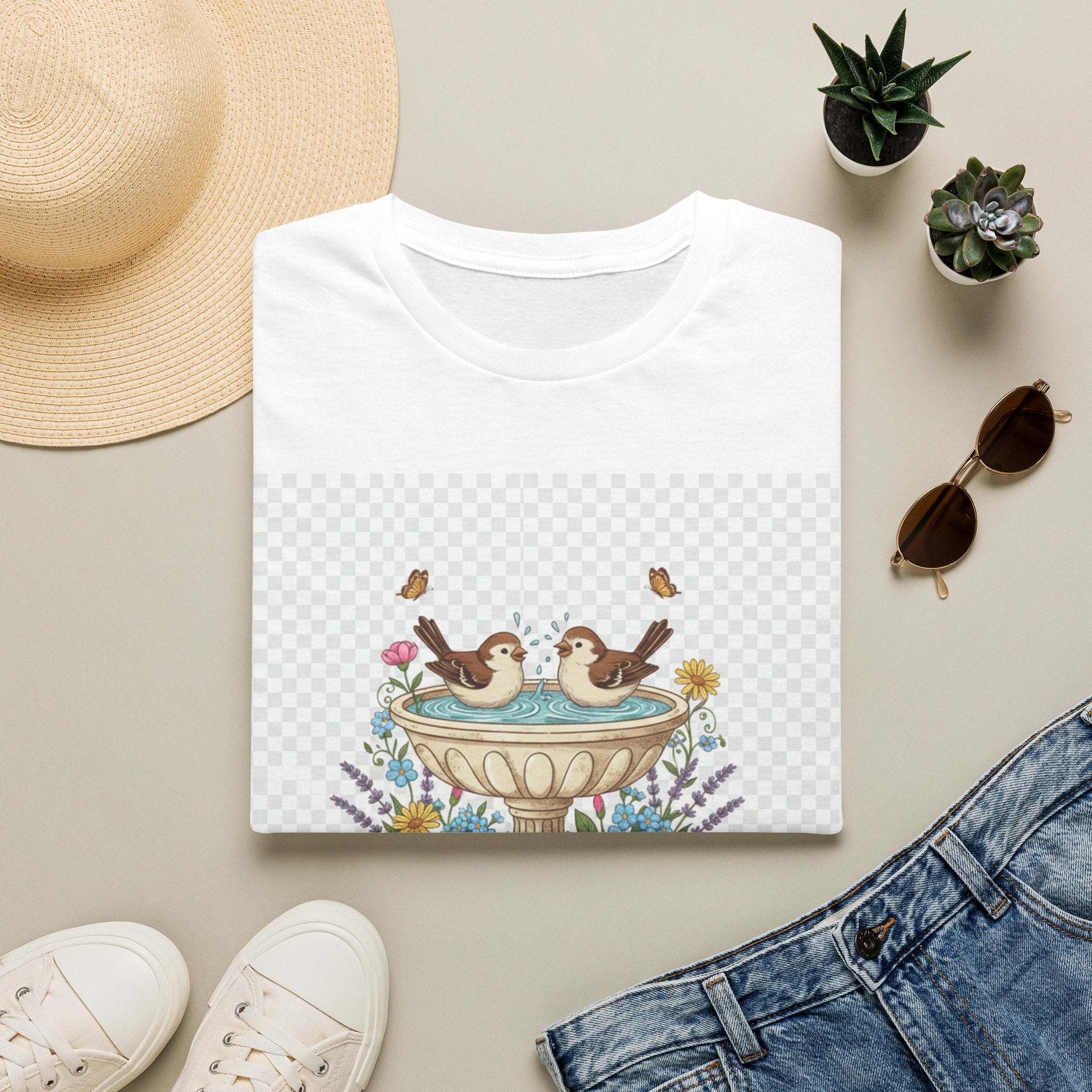 Bird Bath Tee – "Living the Good Life" Floral Graphic T‑Shirt