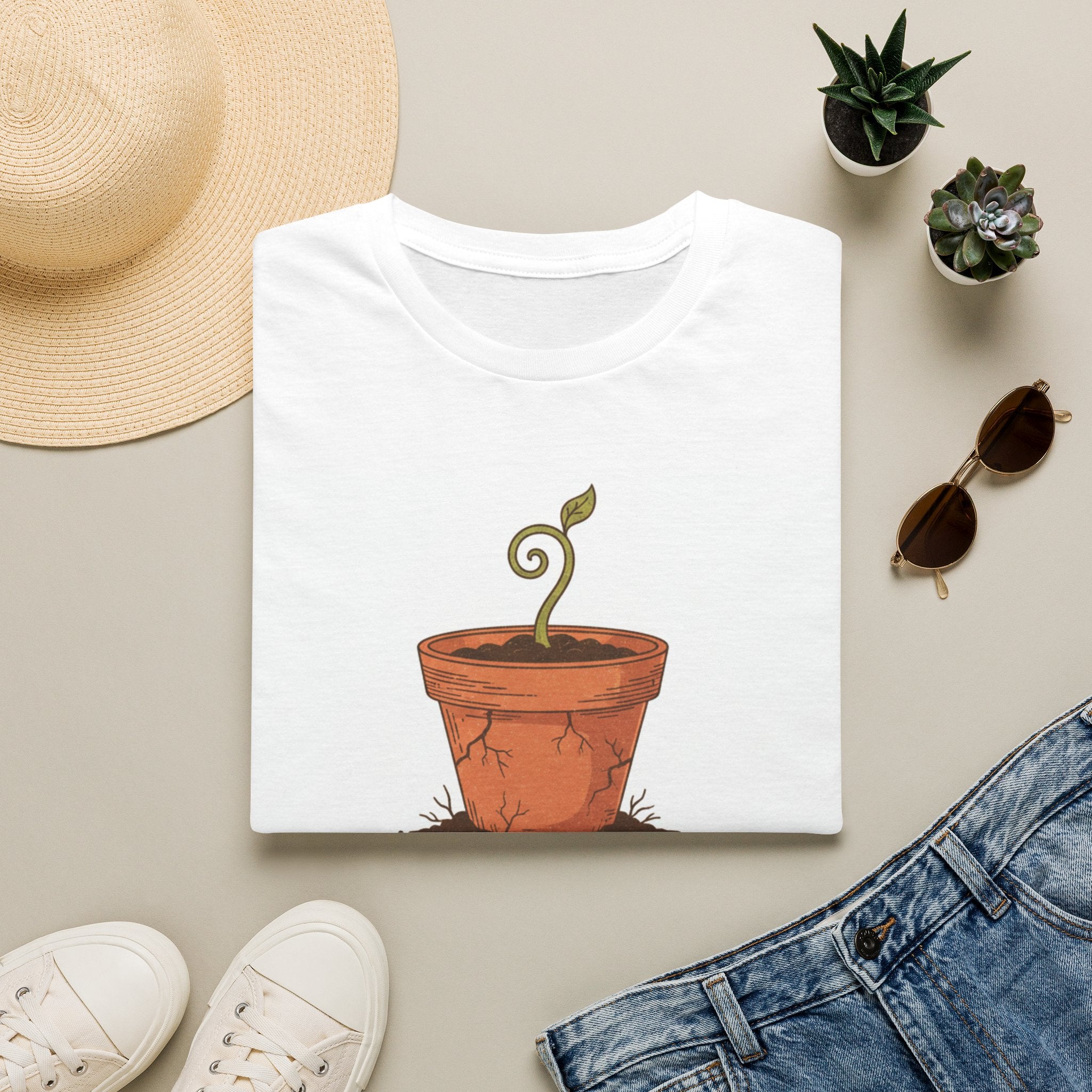 T-Shirt — 'Just Keep Growing' Plant Pot Graphic Tee
