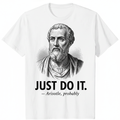 Vintage Aristotle portrait with text Just Do It and Aristotle probably attribution