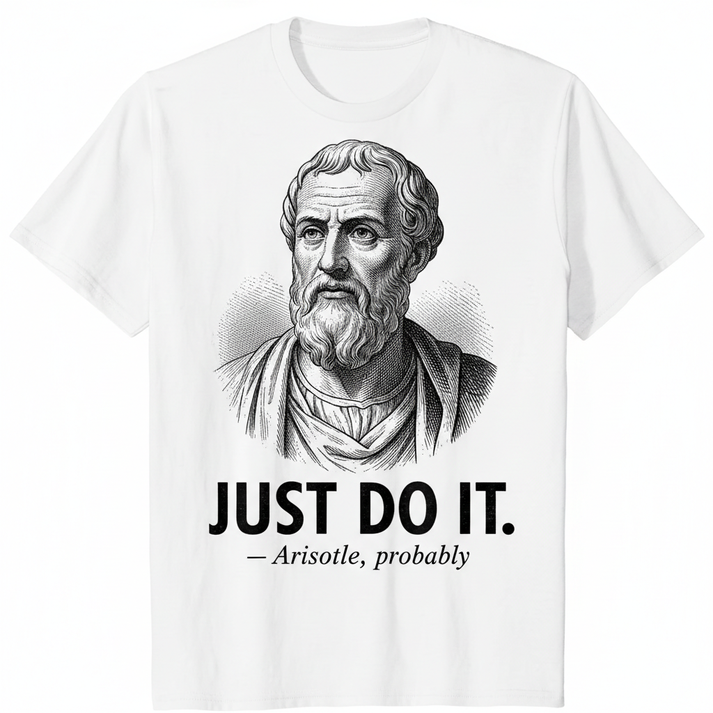 Vintage Aristotle portrait with text Just Do It and Aristotle probably attribution