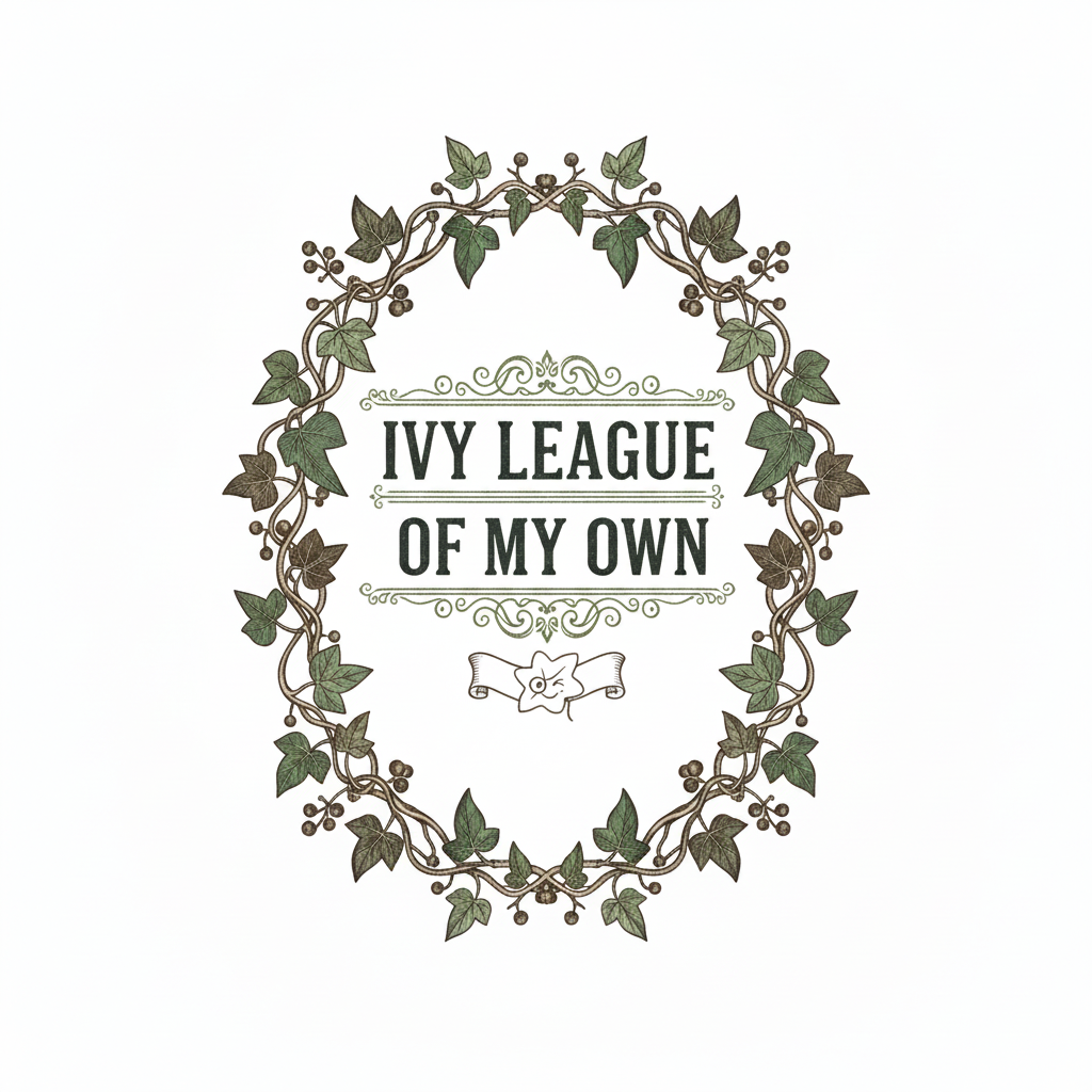 Lush green ivy vine border illustration with text Ivy League of My Own