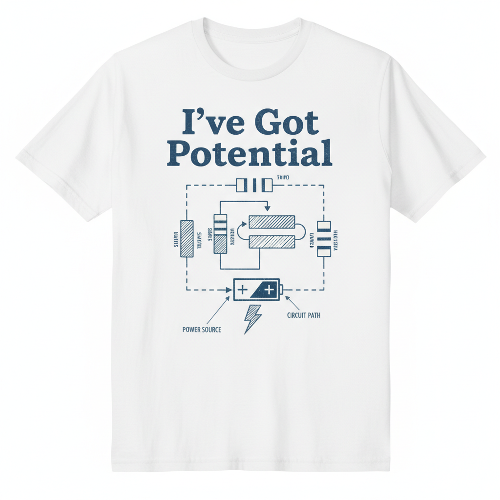 Vintage electrical circuit diagram illustration with text I've Got Potential