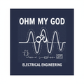 Blueprint style sine wave and ohm symbol on navy with text Ohm My God