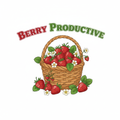 Vibrant garden basket overflowing with fresh strawberries and text Berry Productive