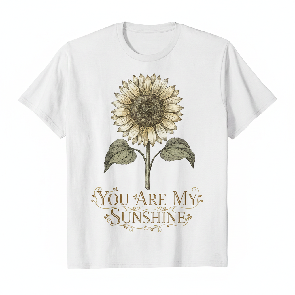 Elegant fine-line sunflower illustration with text You Are My Sunshine