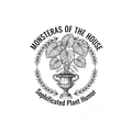 Engraving-style potted monstera illustration with text Monsteras of the House