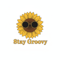 Charming vintage sunflower with sunglasses illustration with text Stay Groovy