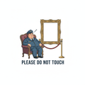 Vintage illustration of sleeping museum security guard with text Please Do Not Touch