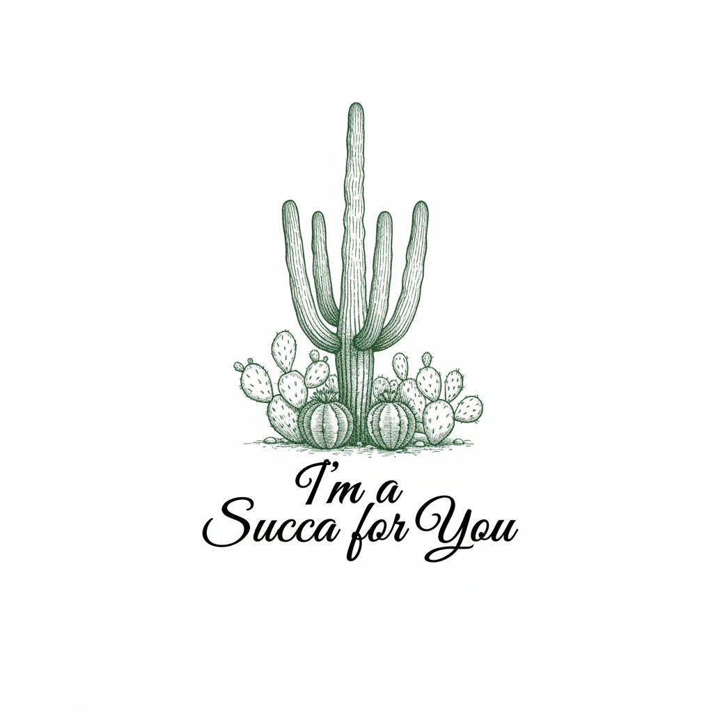 Vintage botanical cactus illustration with text I'm a Succa for You