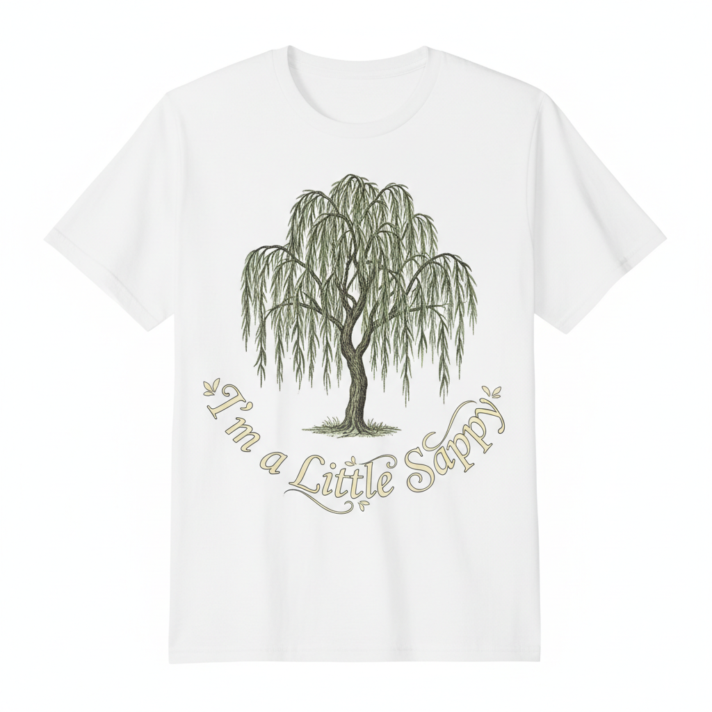 Elegant weeping willow illustration with text I'm a Little Sappy